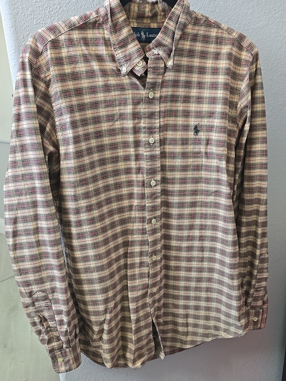 Polo by Ralph Lauren Plaid Button-Down Shirt in Tan and Burgundy